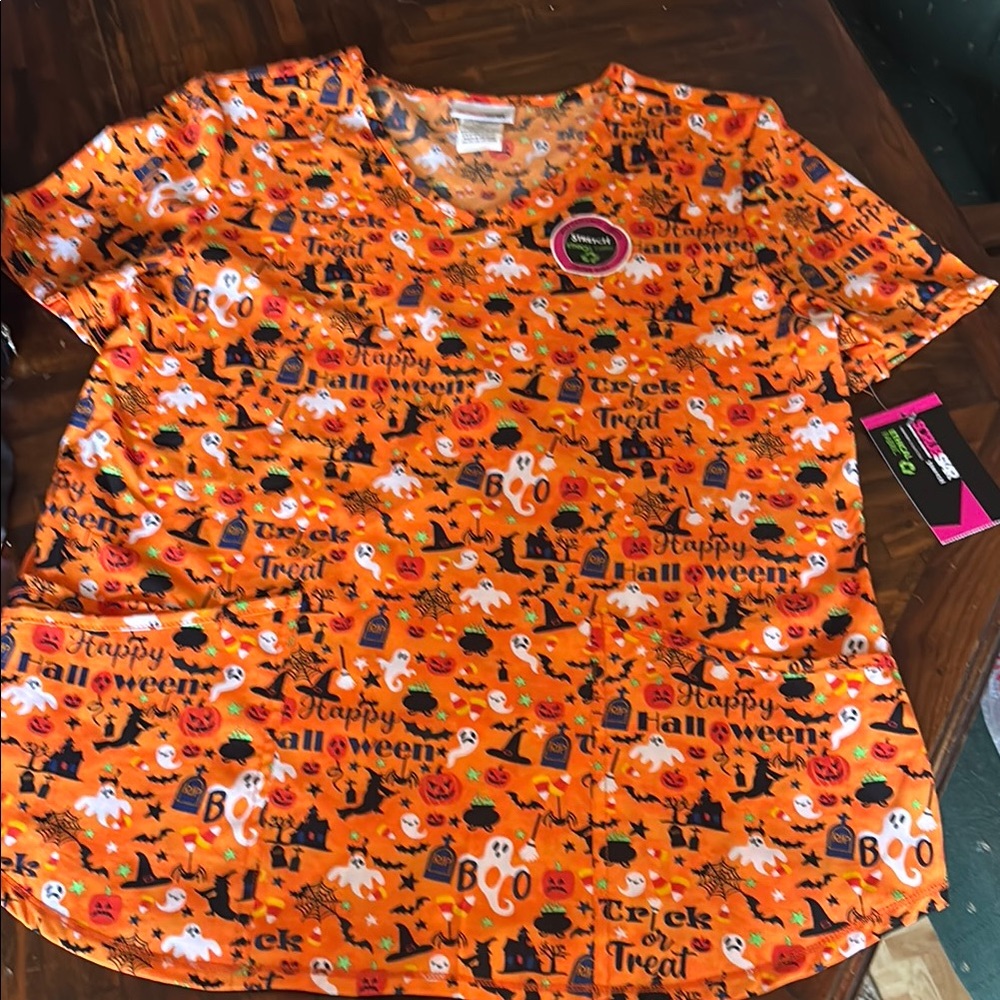 Scrubstar Halloween Orange Scrub Top